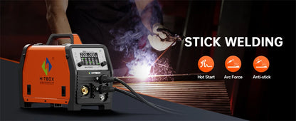 HITBOX 7 in 1 MIG Welding Machine 200A MMA/Gas Flux MIG/Lift TIG/Spot Welding/Spool Gun/Single Pulse Aluminium Welder Home DIY
