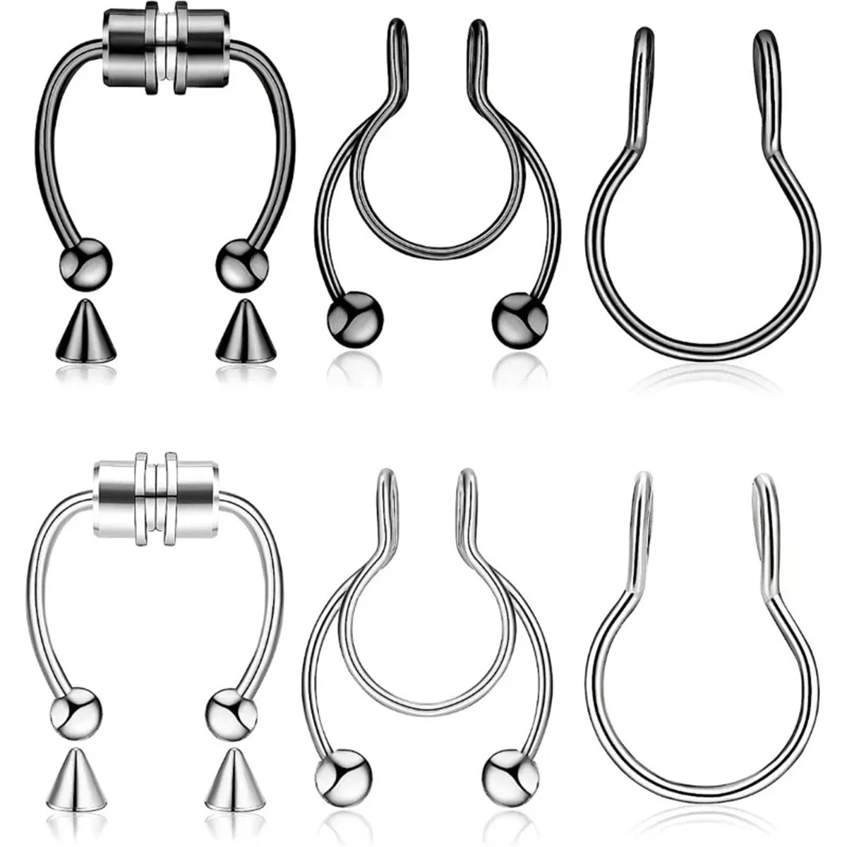 3/24pcs Fashion 316L Stainless Steel Fake Magnetic Septum Nose Hoop Ring,Horseshoe Clip On Nose Ring No-Pierced Septum Ring