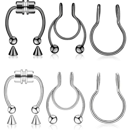 3/24pcs Fashion 316L Stainless Steel Fake Magnetic Septum Nose Hoop Ring,Horseshoe Clip On Nose Ring No-Pierced Septum Ring