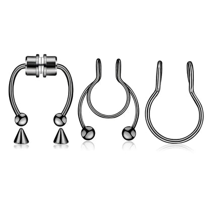 3/24pcs Fashion 316L Stainless Steel Fake Magnetic Septum Nose Hoop Ring,Horseshoe Clip On Nose Ring No-Pierced Septum Ring