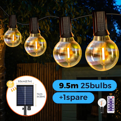 12M 30 LEDS  G40 Solar String Lights Outdoor Patio Lights Solar & USB Powered Waterproof Globe Hanging Lights with Shatterproof