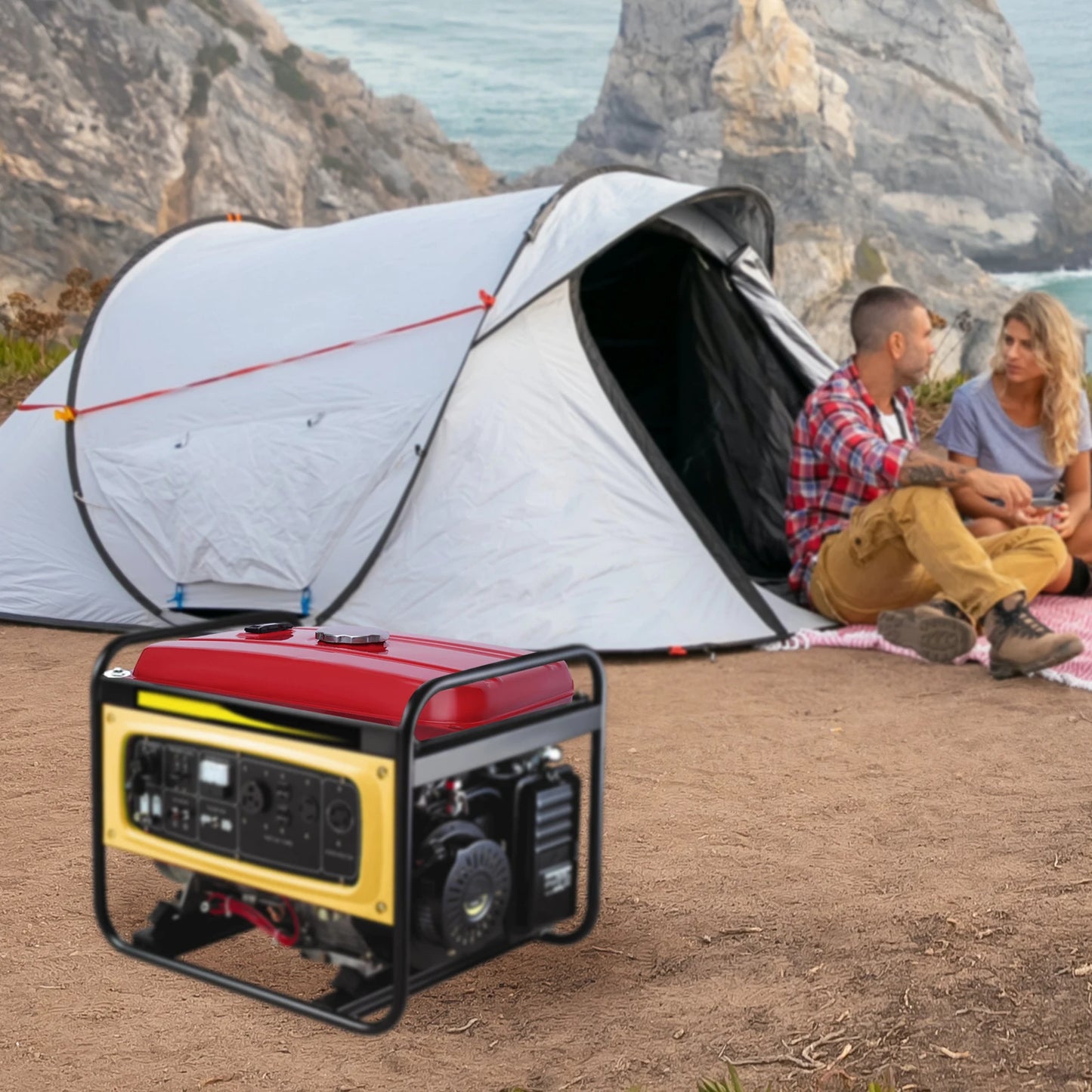 4 Gallon Red Generator Universal Fuel Tank 15L Equipment Tank with Chrome Cap Gauge Fits for EC2500