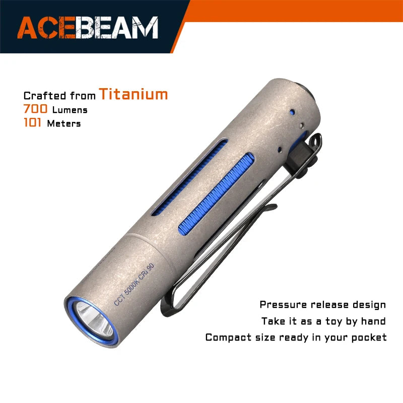ACEBEAM Titanium LED Flashlight Rider RX 2.0 Max 700 Lumens EDC AA Flashlight, Bolt-action Design IP68 Waterproof handby toy