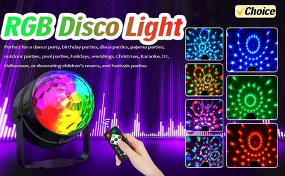RGB LED Stage Disco Light Rotating DJ Ball Strobe Sound Control Magic Dance Car Christmas Gift Party Club Laser Show Lamp Party