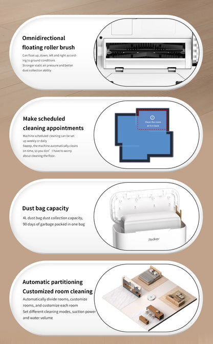 Redkey R10 Robot Vacuum Cleaner 2-in-1 Auto Vacuum Mop Wiping Function LiDAR Navigation Strong 4000Pa Suction Power 4 L Dust Bag