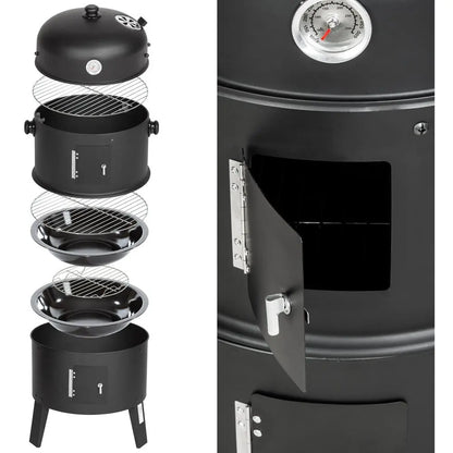 Charcoal BBQ Smoker Grill,3-in-1 Portable Vertical Grill Cooker with Built-in Thermometers & Adjustable Vent Systems for Outdoor