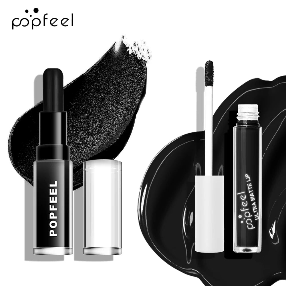 POPFEEL Hallowmas Lip Makeup Kit Black Lip Stick Black Lip Gloss Matte Lip Stick Long Lasting