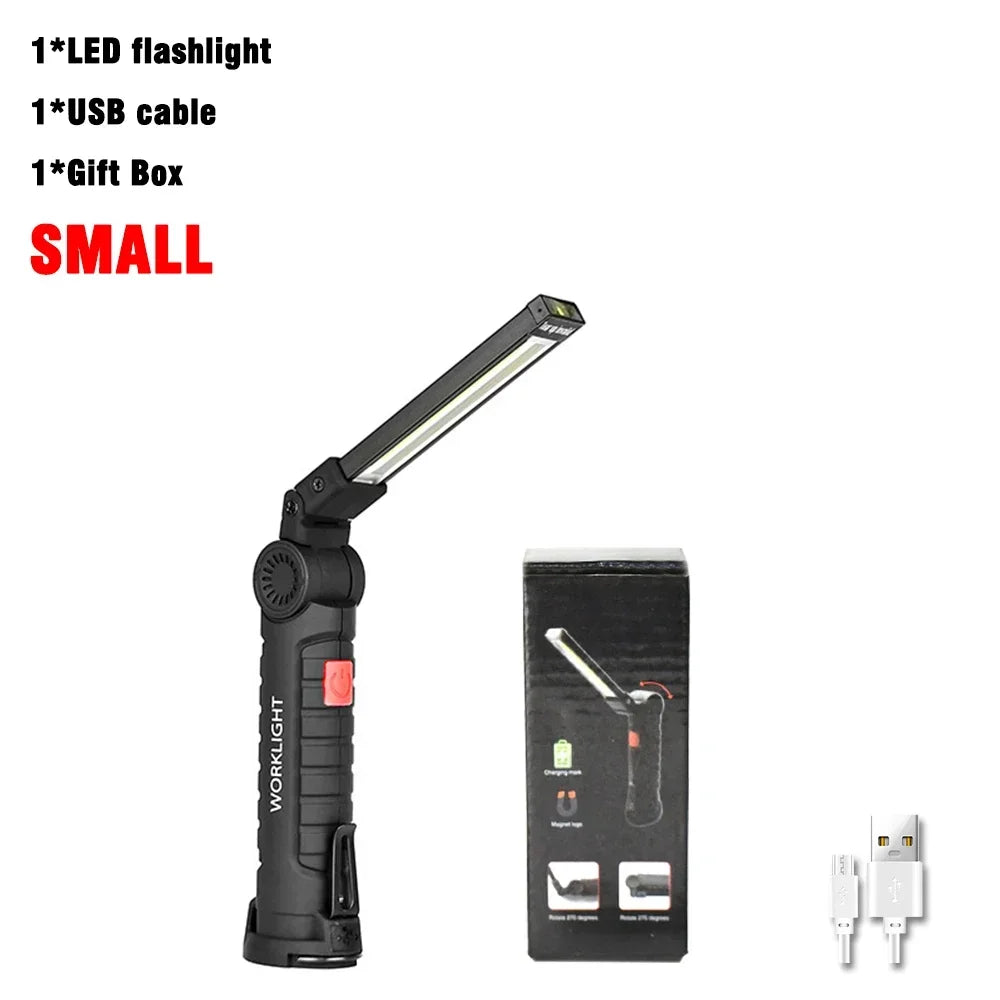 COB LED Work Light Dimmable USB Rechargeable LED Flashlight Inspection Lamp With Magnetic Hook Power Bank 18650 Battery Torch