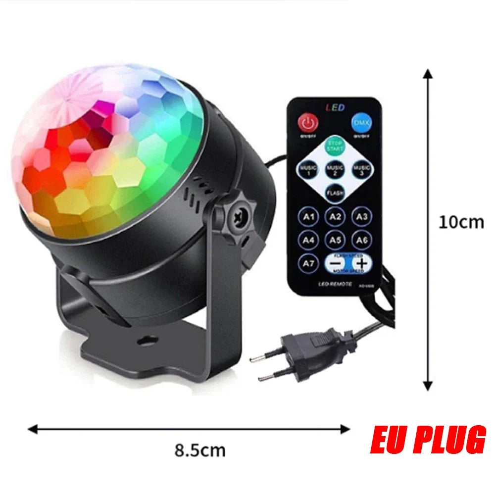 RGB LED Stage Disco Light Rotating DJ Ball Strobe Remote Sound Control Magic Dance Car Christmas Gift Party Club Laser Show Lamp