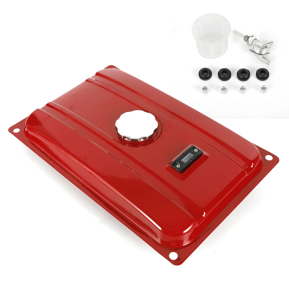 4 Gallon Red Generator Universal Fuel Tank 15L Equipment Tank with Chrome Cap Gauge Fits for EC2500