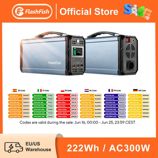 Flashfish Power Station 300W Portable AC Outlet 222Wh Solar Generator Energy Station Backup Power for Outdoor Camping RV Home