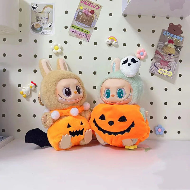 Hot Halloween Labubu Clothes Cute Pumpkin Bat Ghost 2-piece Outfit Mini Plush Doll Clothing Fashion Doll Accessories