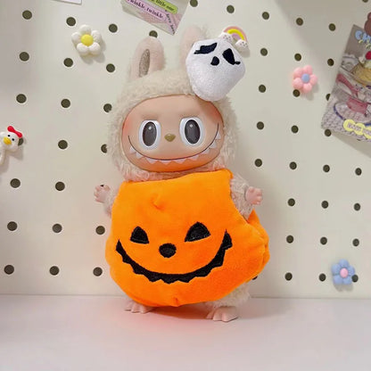 Hot Halloween Labubu Clothes Cute Pumpkin Bat Ghost 2-piece Outfit Mini Plush Doll Clothing Fashion Doll Accessories