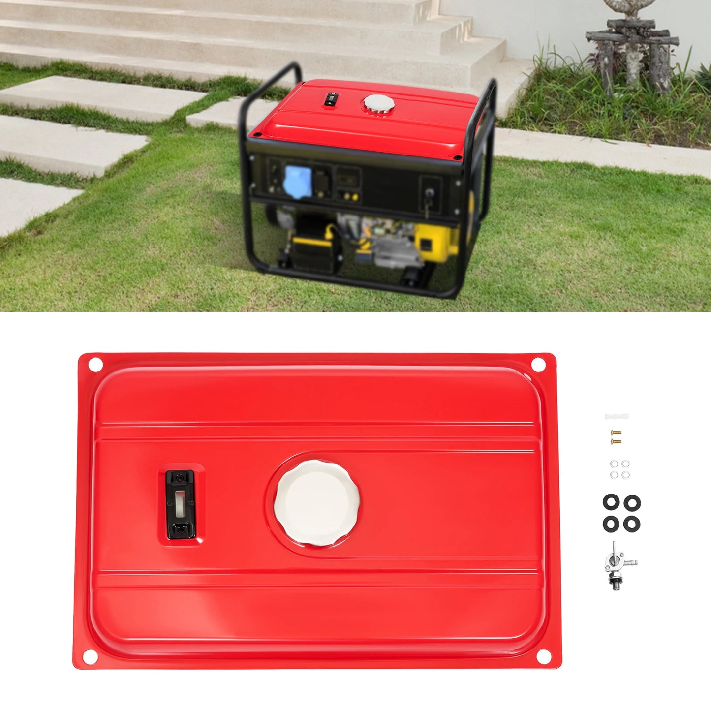 4 Gallon Red Generator Universal Fuel Tank 15L Equipment Tank with Chrome Cap Gauge Fits for EC2500