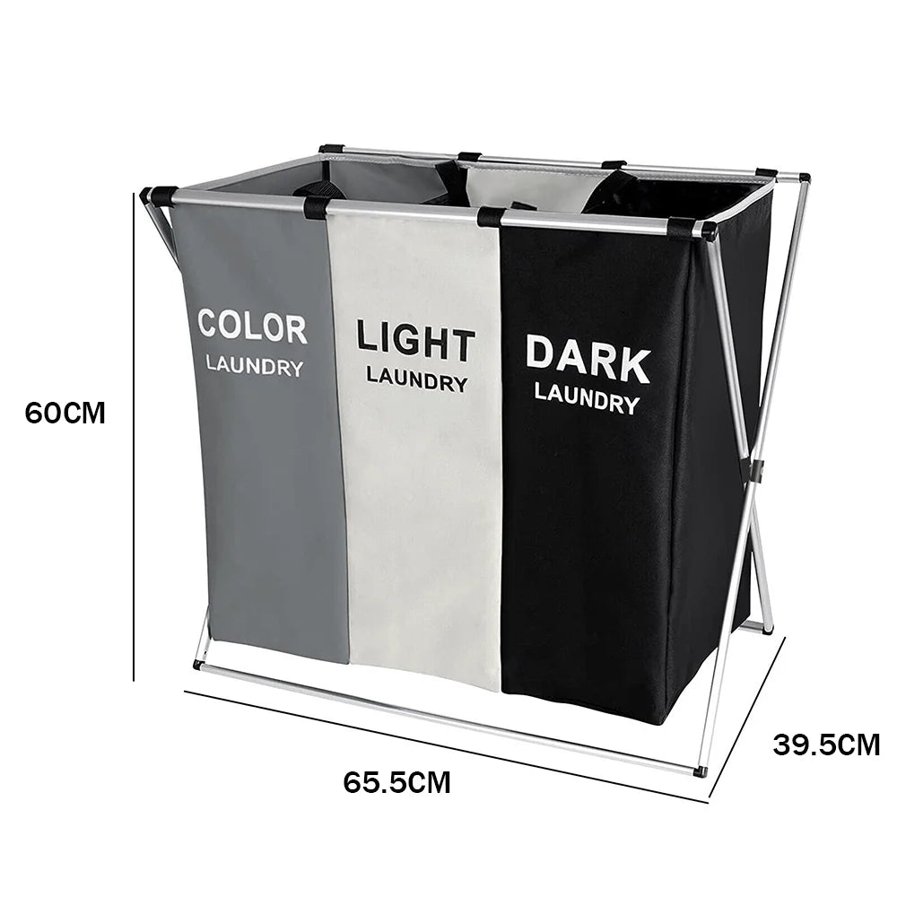 Large Laundry Basket Three Foldable Grid Organizer Basket Dirty Clothes Toys Organizers Home Laundry Basket Storage Sorter Bin