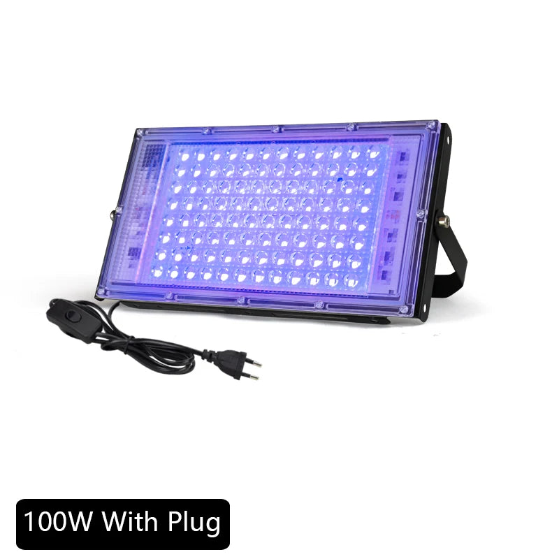 395nm 400nm Led UV Floodlight 220V Ultraviolet Stage Lamp 50W 100W LED Stage Blacklight Waterproof Disco Party Stage Backlight