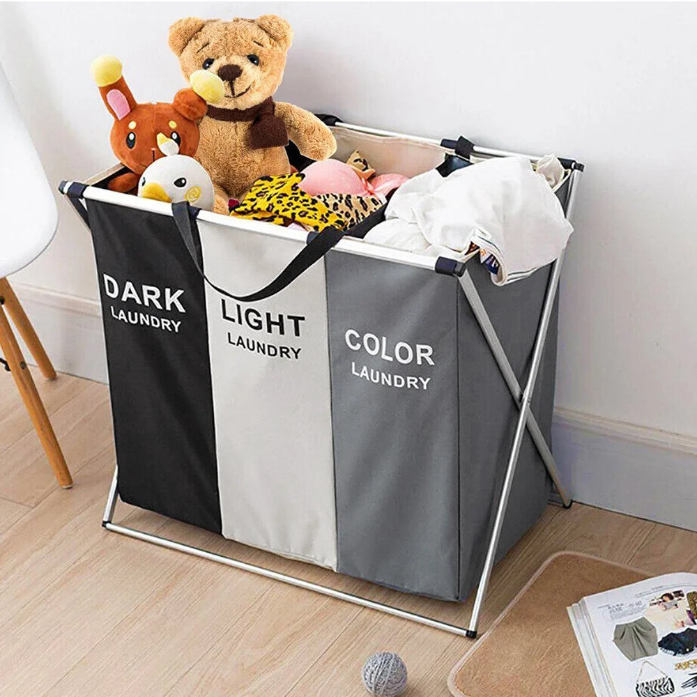 Large Laundry Basket Three Foldable Grid Organizer Basket Dirty Clothes Toys Organizers Home Laundry Basket Storage Sorter Bin