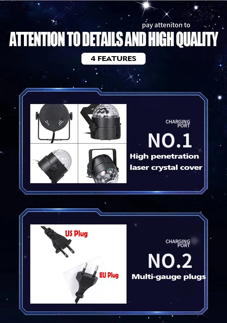 1-4Pack Aalternating Fashing Light Stage Lamp with Remote Control EU Disco Ball Lamps for Home Room Parties Birthday Wedding Bar