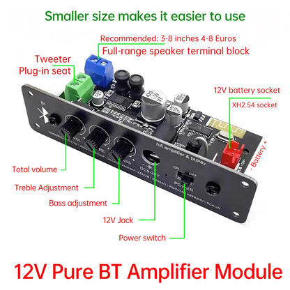 DC12V MP3 WMA Decoder Board HIFI High Bass BT 5.1 Amplifier Board Car Amplifier Module Audio Receiver for DIY Modification