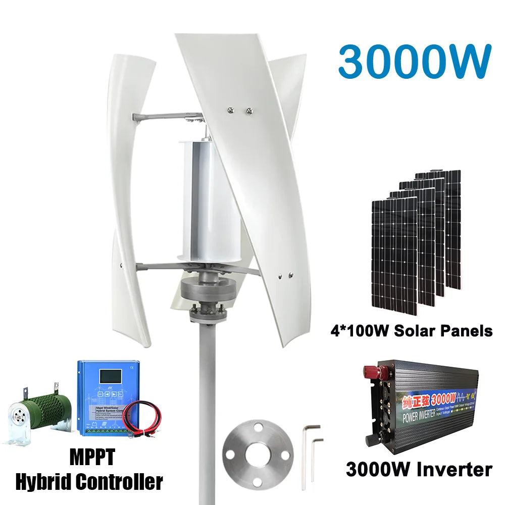 3000W High Efficiency Wind Turbine Off Grid System 12V 24V 48V Output Voltage 220V 230V 240V Home Appliance Power Supply System