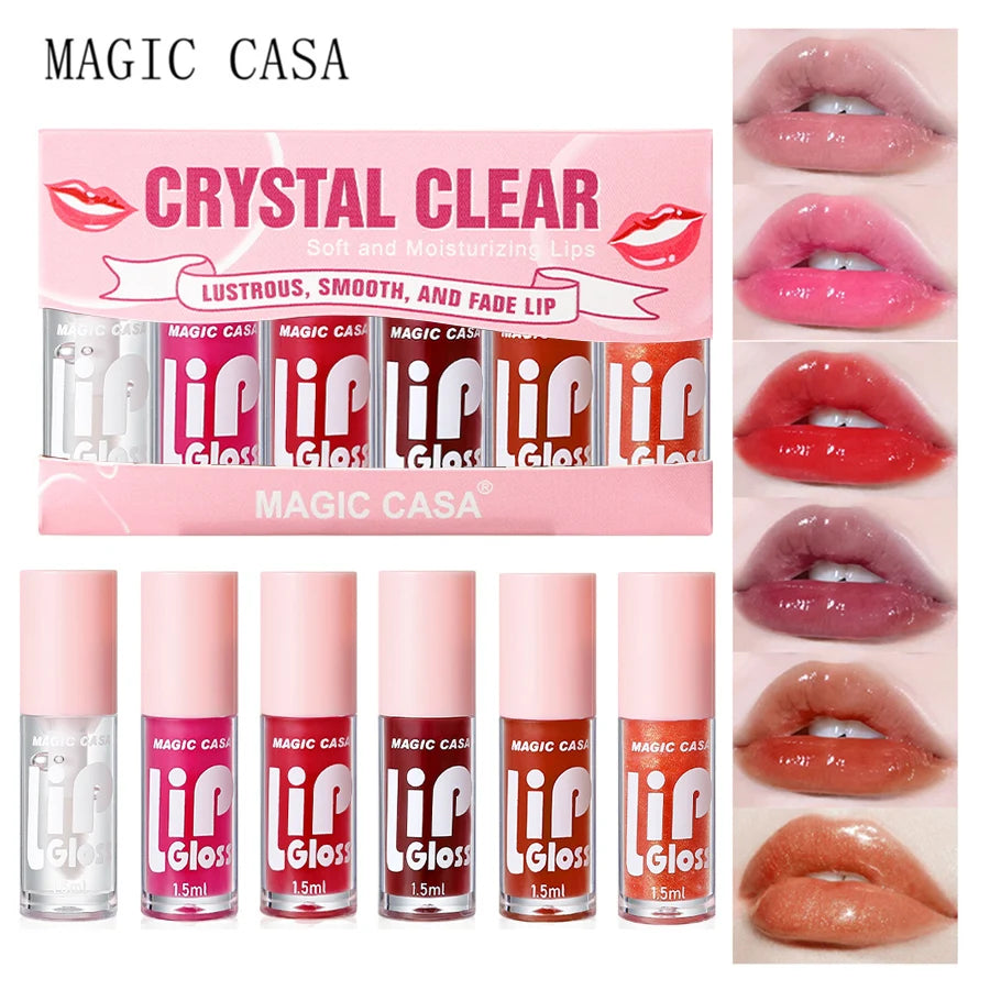 MAGIC CASA 6pcs/set Small bottle Hydrating Jelly Lip Oil long-lasting Moisturizing  smooth shimmering Lip Hydrating Liquid