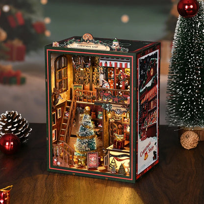 NEW DIY Book Nook Wooden Miniature Model Kits Christmas Shop Bookend 3D Puzzle With Light Bookshelf for Friends Birthday Gifts
