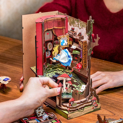 Robotime Rolife Book Nook Kits Fall into Wonder DIY Booknook with Lights Miniature House Kit Puzzle Bookend Bookshelf Decor Gift