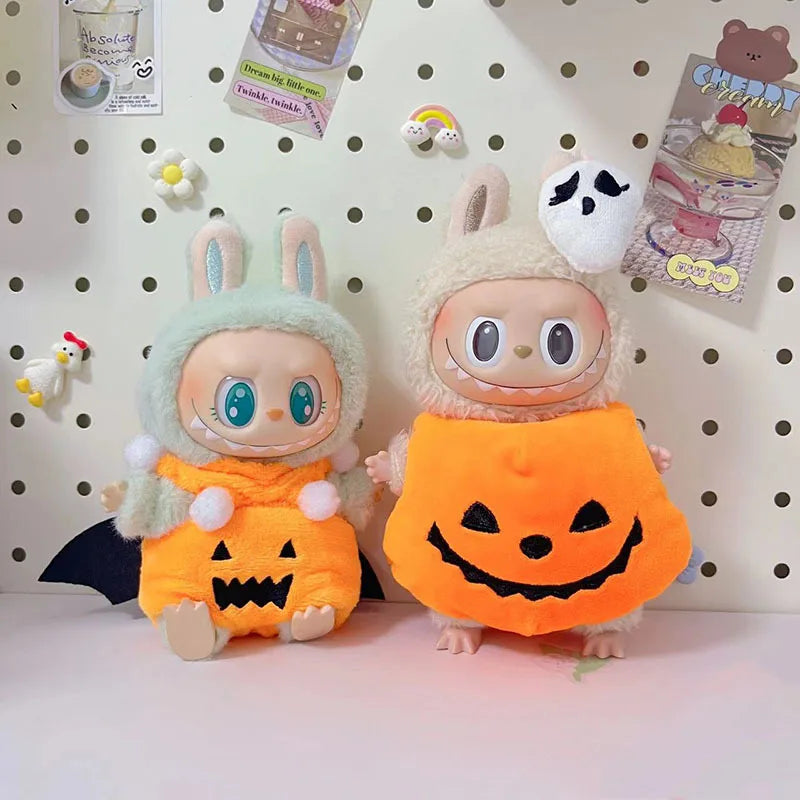 Hot Halloween Labubu Clothes Cute Pumpkin Bat Ghost 2-piece Outfit Mini Plush Doll Clothing Fashion Doll Accessories