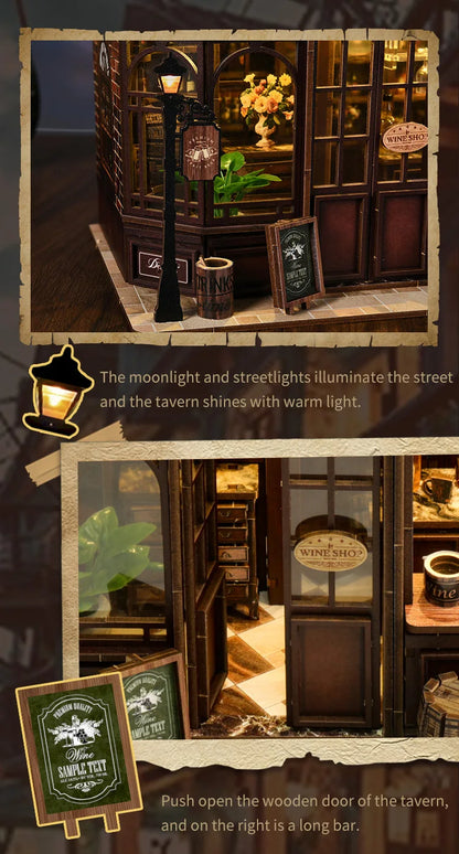 New Corner Bistro Miniature DIY Book Nook - 3D Wooden Puzzle Craft Kit, Christmas & Black Friday Micro Scene Model Gift