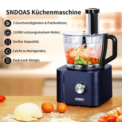 1300W Multi-Task Food Processor 3.5L Kneading 1.5L Blender Citrus Juicer 11 Professional Accessories Grinding/Chopping/Slicing