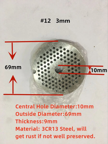 #12 Replaceable Meat Grinder Plate OD 69mm Center 10mm Hole 3-20mm Manganese Steel Chopper Mincer Disc For Mixer Food Chopper