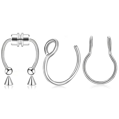3/24pcs Fashion 316L Stainless Steel Fake Magnetic Septum Nose Hoop Ring,Horseshoe Clip On Nose Ring No-Pierced Septum Ring