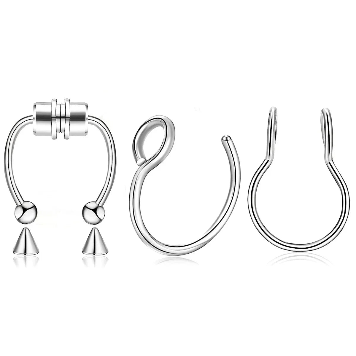 3/24pcs Fashion 316L Stainless Steel Fake Magnetic Septum Nose Hoop Ring,Horseshoe Clip On Nose Ring No-Pierced Septum Ring