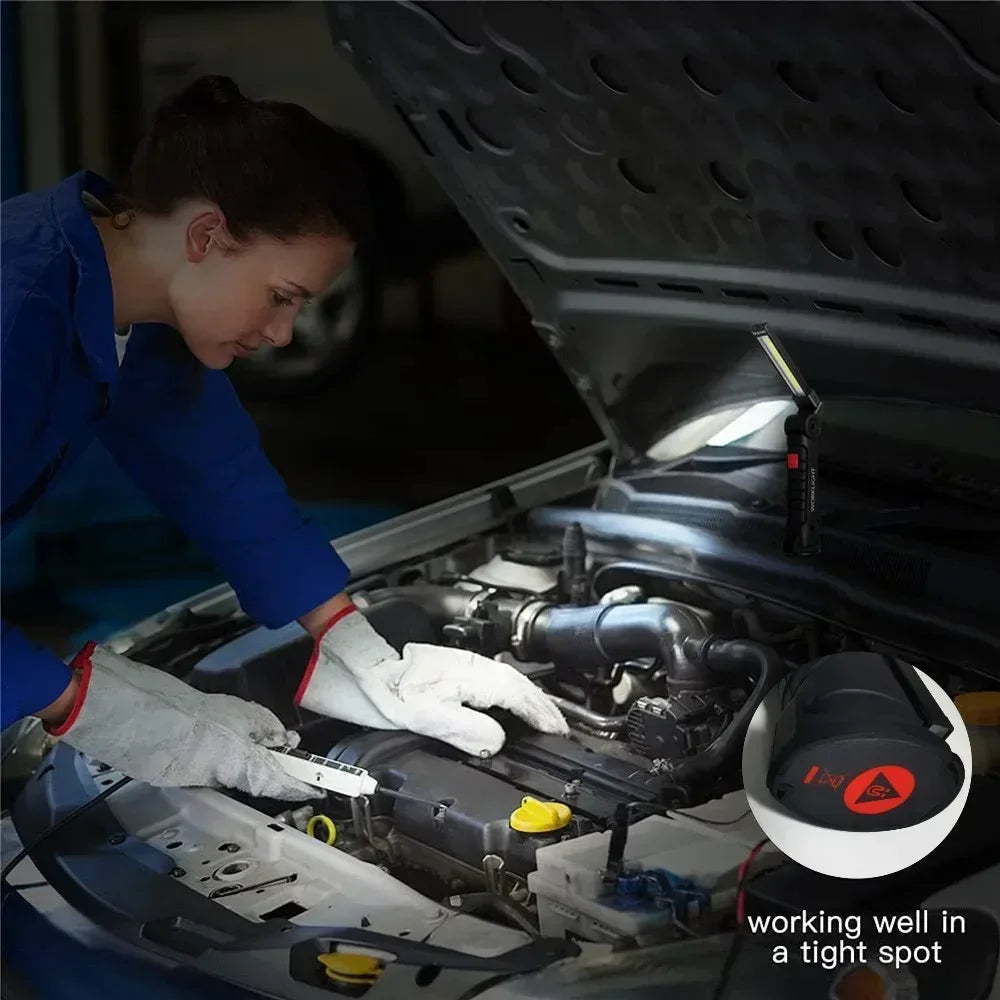 COB LED Work Light Dimmable USB Rechargeable LED Flashlight Inspection Lamp With Magnetic Hook Power Bank 18650 Battery Torch