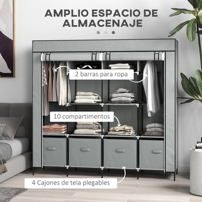 Homcom Fabric Wardrobe with 10 Compartments 4 Drawers 166X42.5X169.5 cm Gray