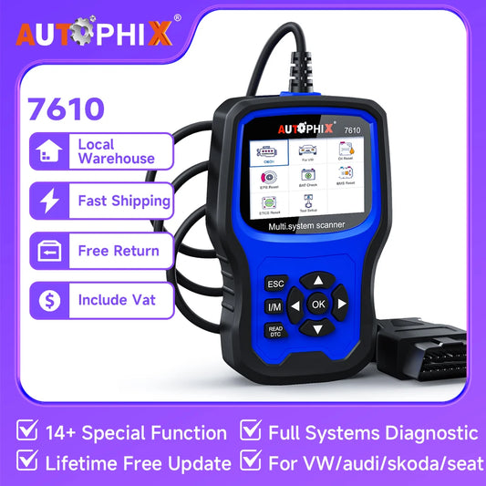 Autophix 7610 OBD2 Automotive Scanner for VW/AUDI All System EOBD/OBDII Code Reader ABS SRS Oil EPB D.PF TPMS Reset Car Tool