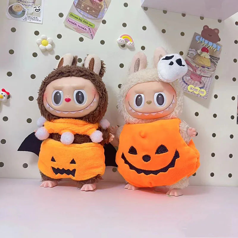 Hot Halloween Labubu Clothes Cute Pumpkin Bat Ghost 2-piece Outfit Mini Plush Doll Clothing Fashion Doll Accessories