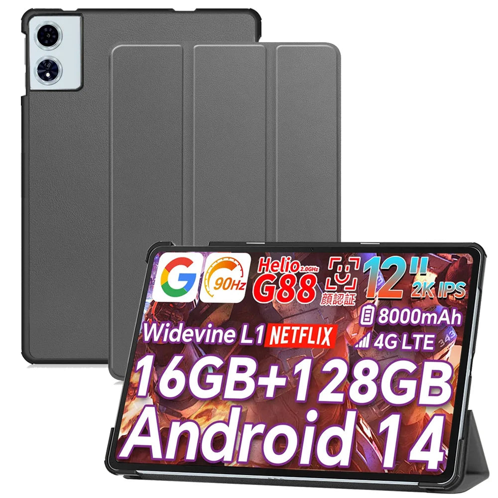 Case For Blackview Mega2 12" Tablet PC Slim Tri-Folding Stand Flip Book Cover Case For Oscal Pad 100 12” with  Hard Back Shell