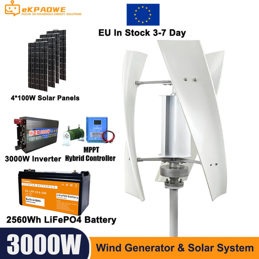 3000W High Efficiency Wind Turbine Off Grid System 12V 24V 48V Output Voltage 220V 230V 240V Home Appliance Power Supply System