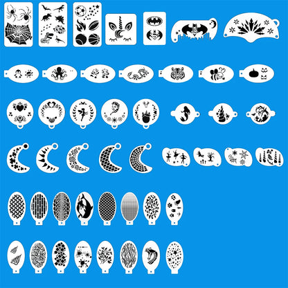 47pcs Reusable Face Paint Stencils for Body Art Painting Halloween Party Makeup Temporary Tattoos Stencils sponges