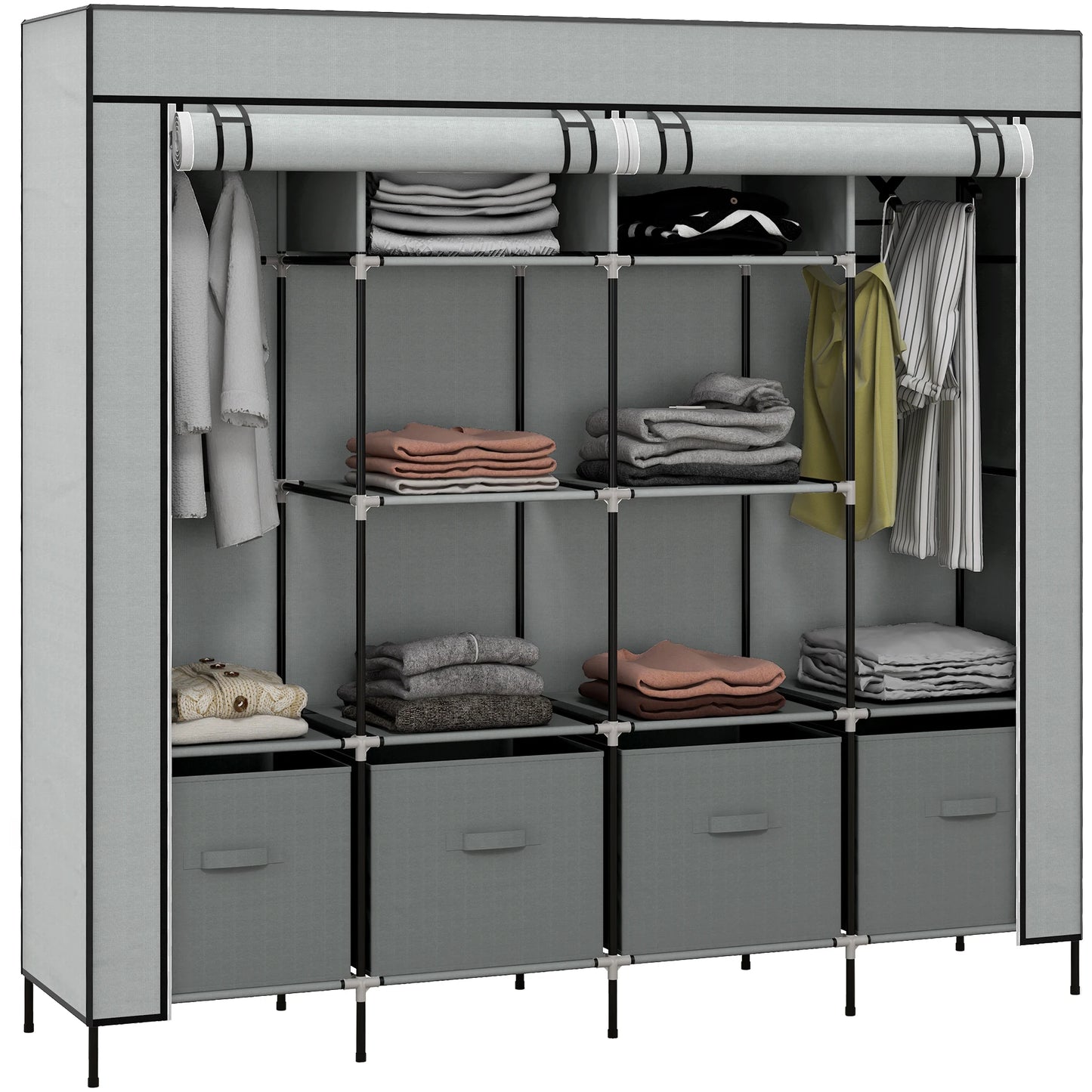 Homcom Fabric Wardrobe with 10 Compartments 4 Drawers 166X42.5X169.5 cm Gray