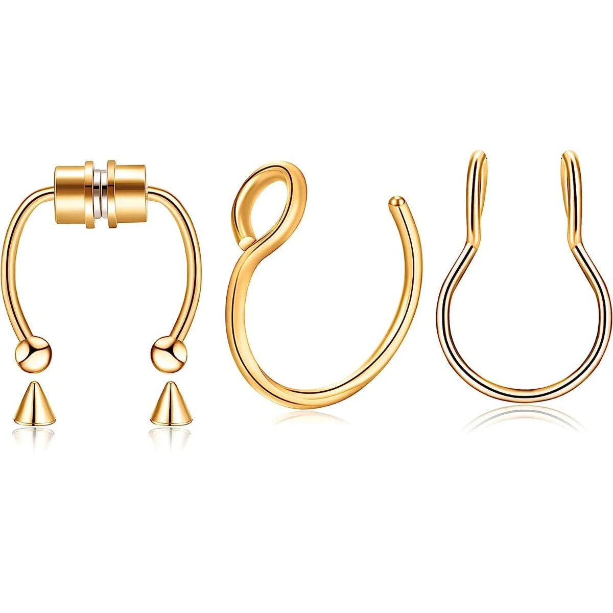 3/24pcs Fashion 316L Stainless Steel Fake Magnetic Septum Nose Hoop Ring,Horseshoe Clip On Nose Ring No-Pierced Septum Ring