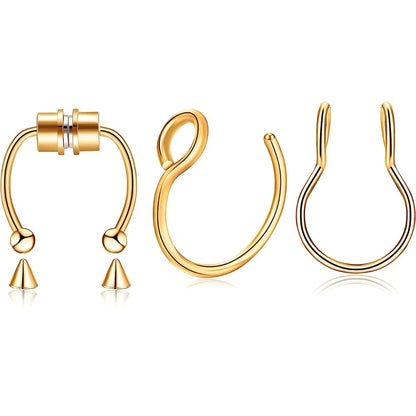 3/24pcs Fashion 316L Stainless Steel Fake Magnetic Septum Nose Hoop Ring,Horseshoe Clip On Nose Ring No-Pierced Septum Ring