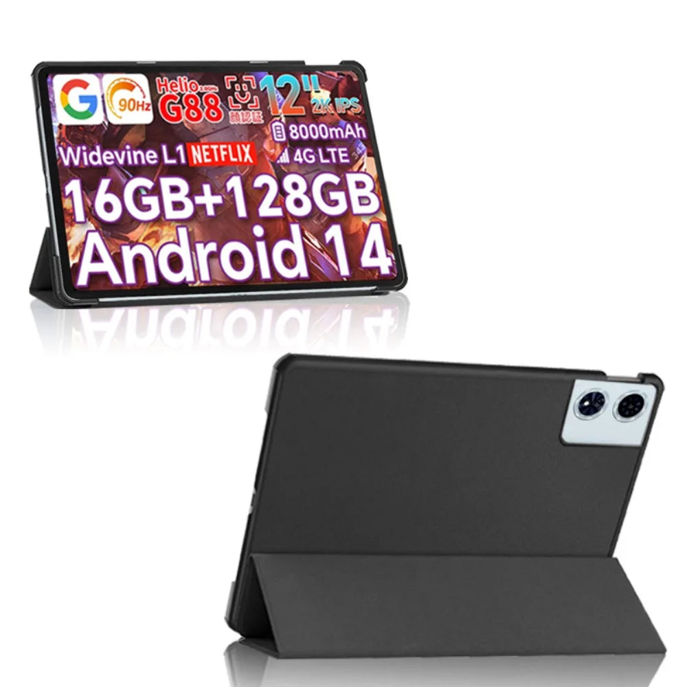 Case For Blackview Mega2 12" Tablet PC Slim Tri-Folding Stand Flip Book Cover Case For Oscal Pad 100 12” with  Hard Back Shell