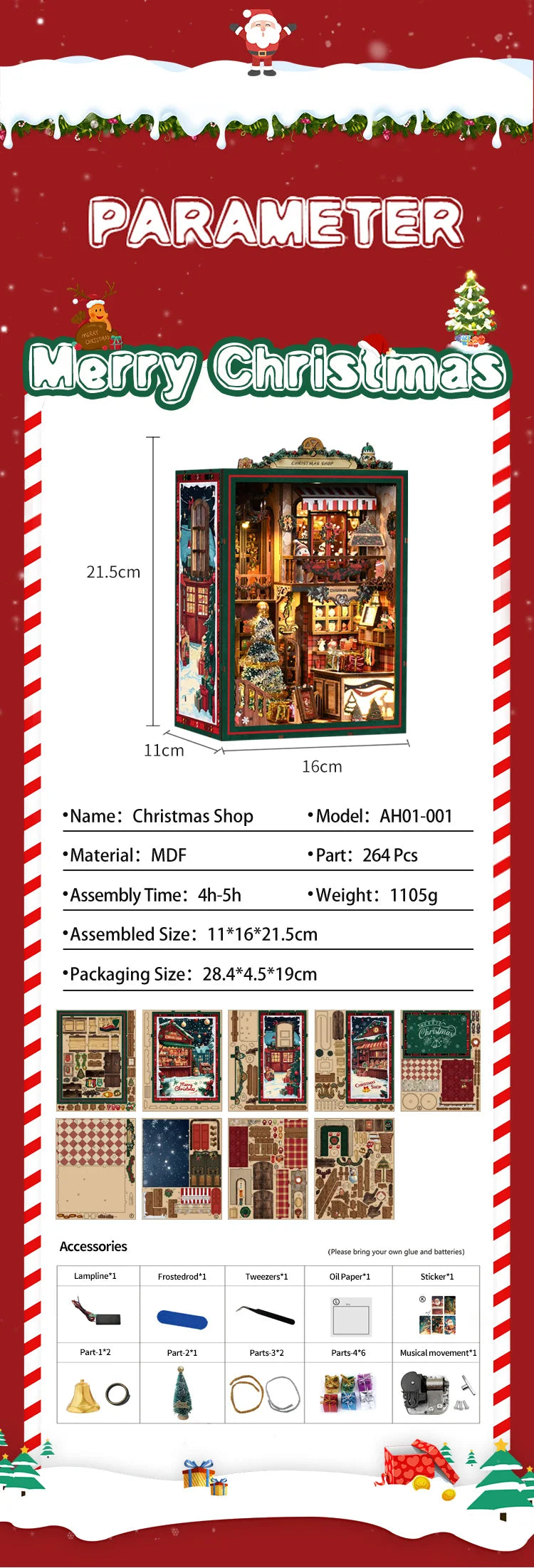 NEW DIY Book Nook Wooden Miniature Model Kits Christmas Shop Bookend 3D Puzzle With Light Bookshelf for Friends Birthday Gifts