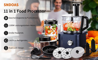 1300W Multi-Task Food Processor 3.5L Kneading 1.5L Blender Citrus Juicer 11 Professional Accessories Grinding/Chopping/Slicing