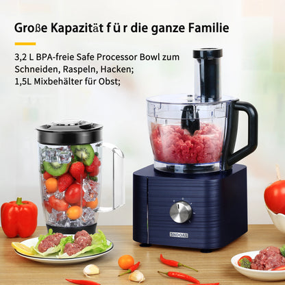 1300W Multi-Task Food Processor 3.5L Kneading 1.5L Blender Citrus Juicer 11 Professional Accessories Grinding/Chopping/Slicing