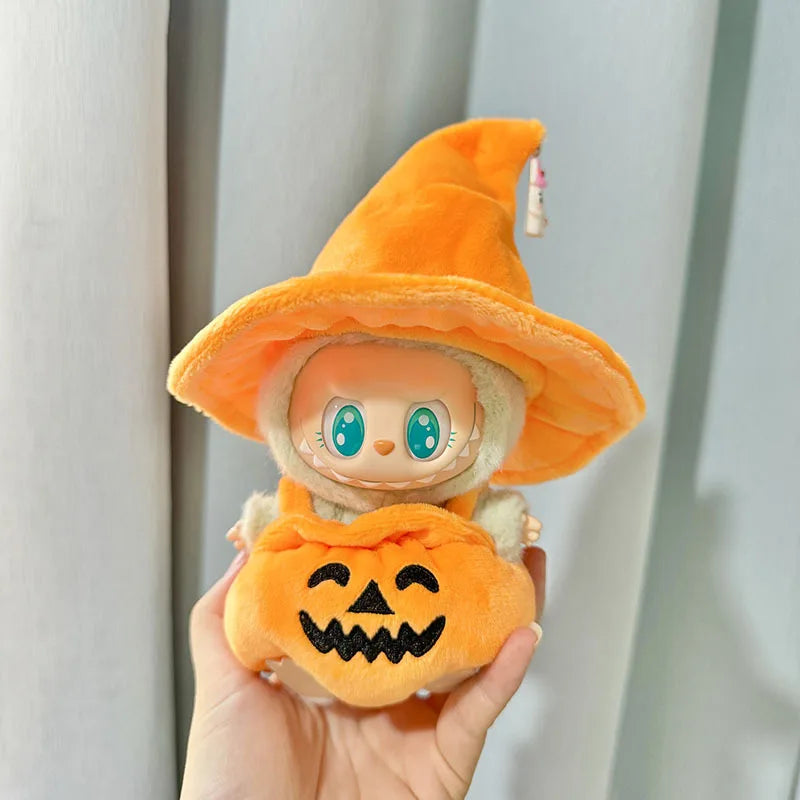 Hot Halloween Labubu Clothes Cute Pumpkin Bat Ghost 2-piece Outfit Mini Plush Doll Clothing Fashion Doll Accessories