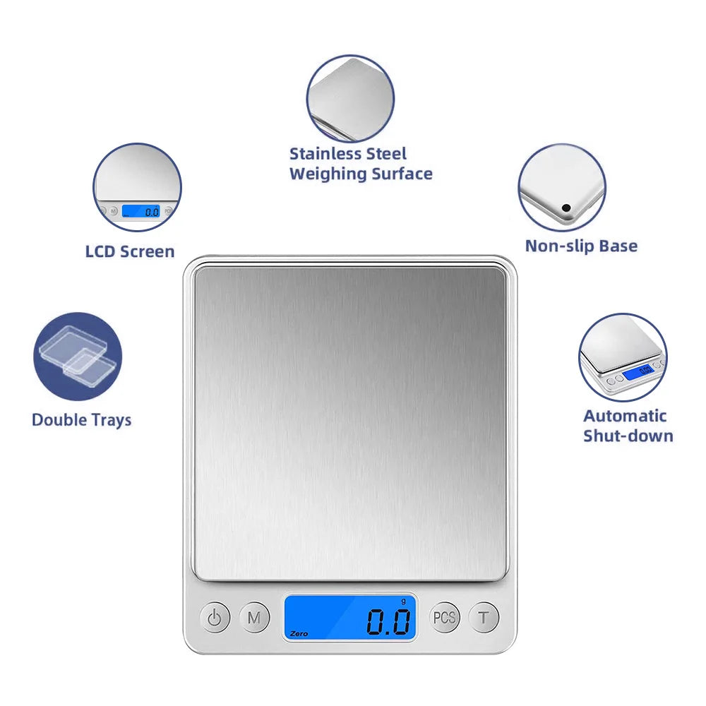Digital Kitchen Scale 3000g/ 0.1g Small Jewelry Scale with LCD Display Food Scales Home Baking and Cooking Gram Scale