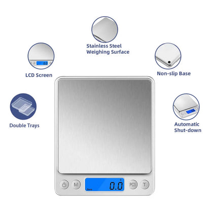 Digital Kitchen Scale 3000g/ 0.1g Small Jewelry Scale with LCD Display Food Scales Home Baking and Cooking Gram Scale